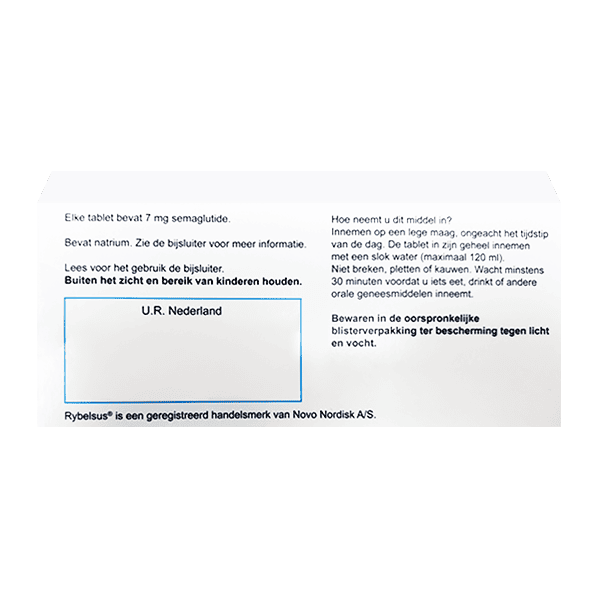 Rybelsus® 7 mg - Rückseite der Verpackung Rybelsus® 7 mg